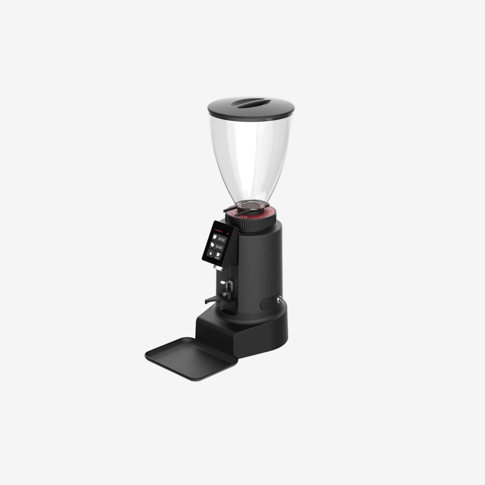 Black coffee grinder on a white background