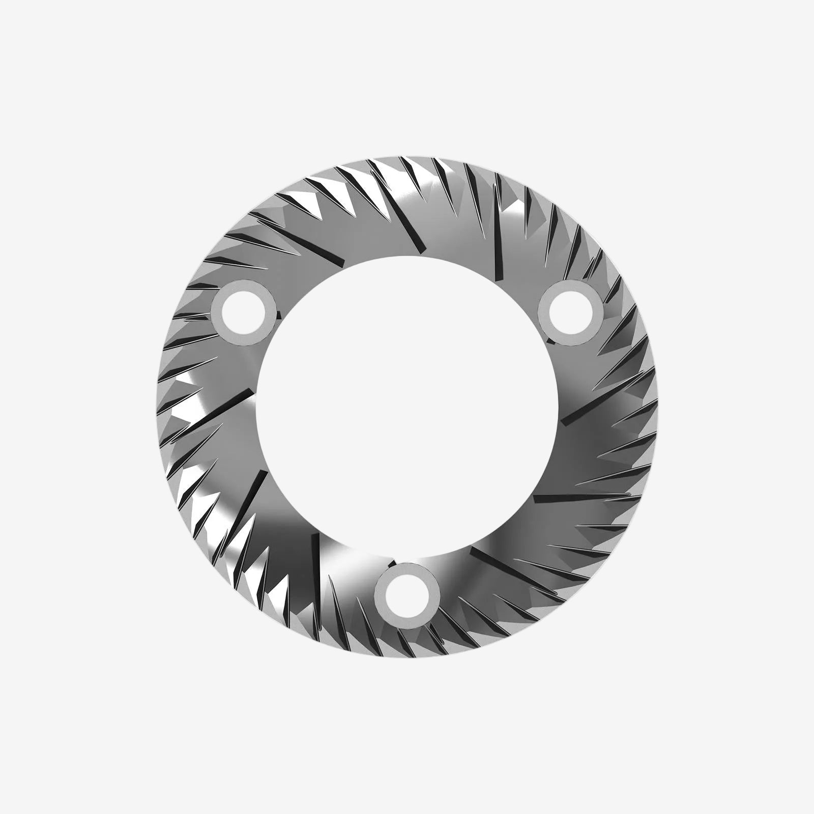 Metallic ring with a textured surface on a white background